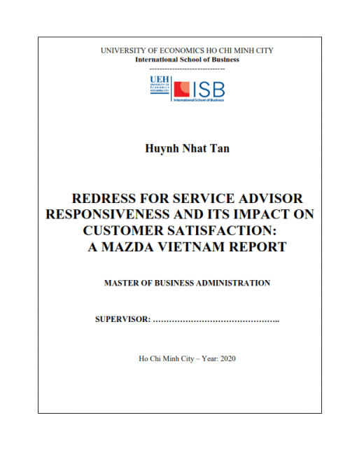 ThS08.062_Redress for service advisor responsiveness and its impact on customer satisfaction- A Mazda Vietnam report