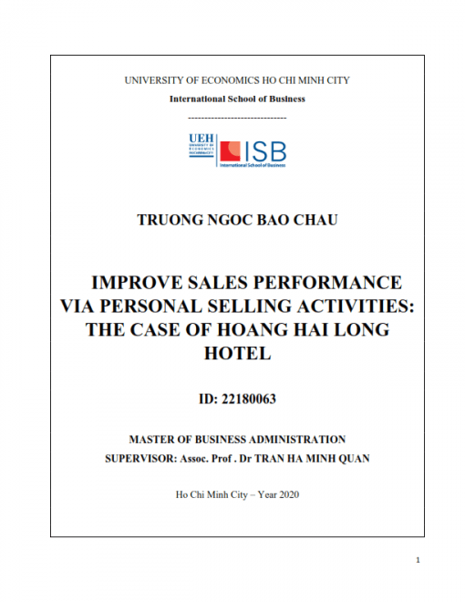 ThS08.071_Improve sales performance via personal selling activities the case of Hoang Hai Long Hotel
