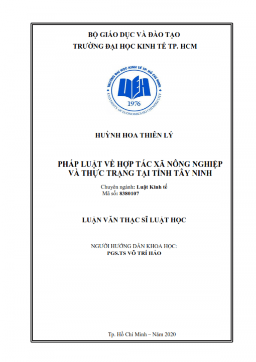 ThS30.010_Pháp luật về hợp tác xã nông nghiệp và thực trạng tại tỉnh Tây Ninh