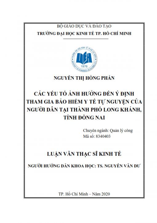 ThS18.002_Các yếu tố ảnh hưởng đến ý định tham gia bảo hiểm y tế tự nguyện của người dân tại thành phố Long Khánh, tỉnh Đồng Nai