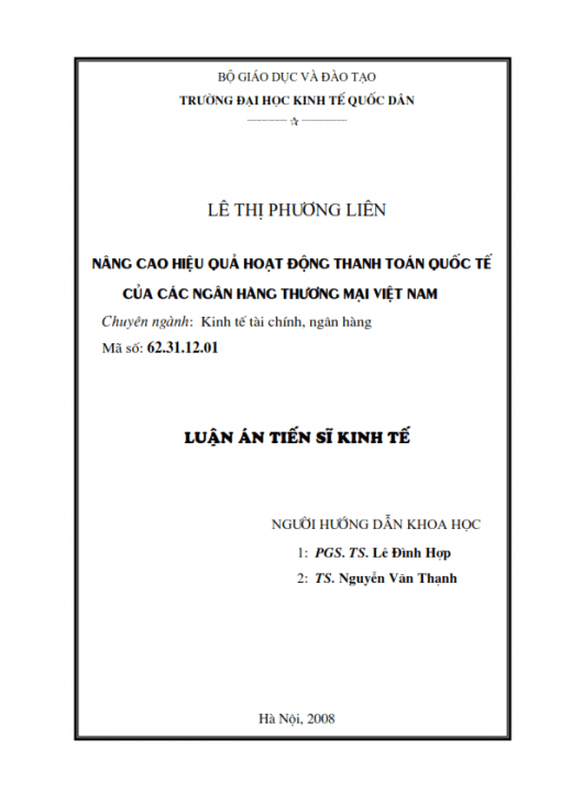 LA02.291_Nâng cao hiệu quả hoạt động thanh toán quốc tế của các Ngân hàng Thương mại Việt Nam