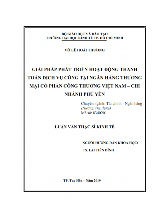 ThS02.188_Giải pháp phát triển hoạt động thanh toán dịch vụ công tại Ngân hàng Thương mại Cổ phần Công Thương Việt Nam – Chi nhánh Phú Yên