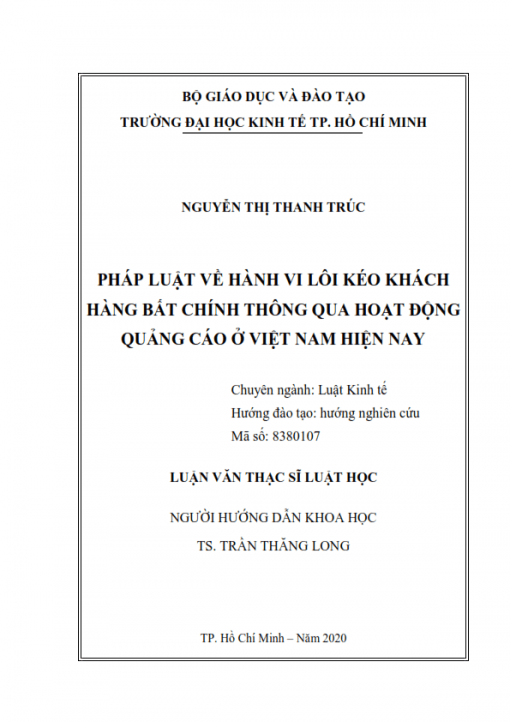 ThS30.022_Pháp luật về hành vi lôi kéo khách hàng bất chính thông qua hoạt động quảng cáo ở Việt Nam hiện nay