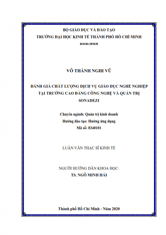 Đánh giá chất lượng dịch vụ giáo dục nghề nghiệp tại Trường Cao đẳng Công nghệ và Quản trị Sonadezi