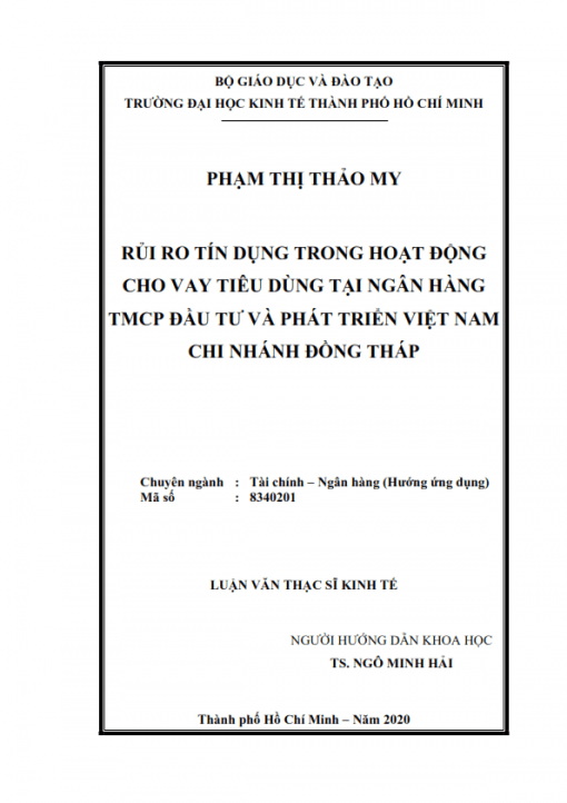 ThS02.214_Rủi ro tín dụng trong hoạt động cho vay tiêu dùng tại Ngân hàng TMCP Đầu tư và Phát triển Việt Nam chi nhánh Đồng Tháp