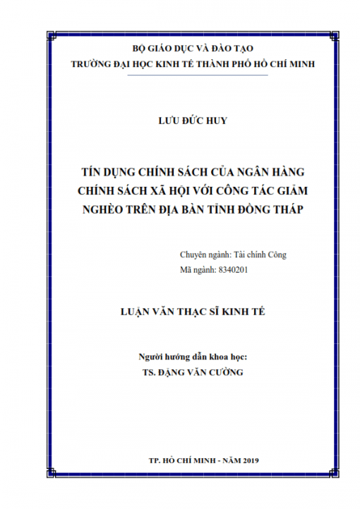 ThS02.217_Tín dụng chính sách của Ngân hàng Chính sách Xã hội với công tác giảm nghèo trên địa bàn tỉnh Đồng Tháp