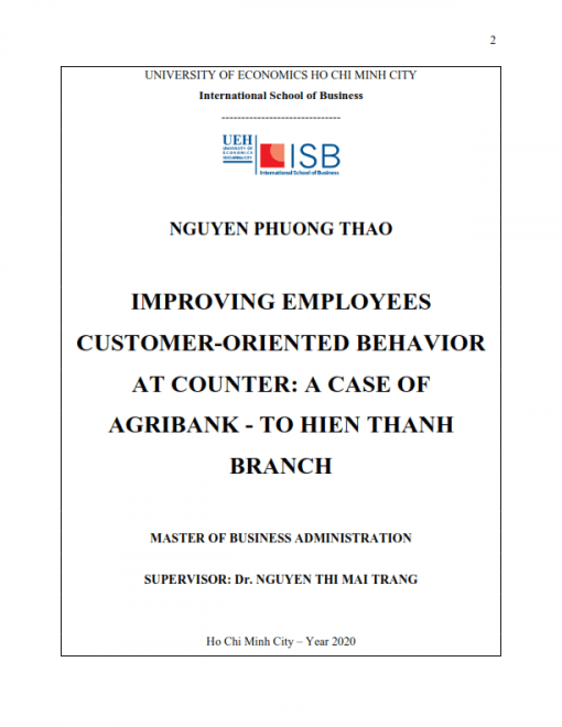 ThS08.151_Improving employees customer-oriented behavior at counter a case of Agribank - To Hien Thanh branch