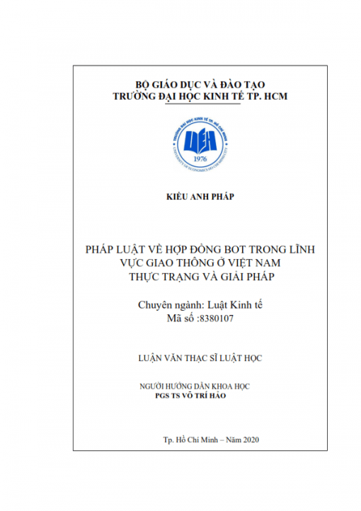 ThS30.028_Pháp luật về hợp đồng BOT trong lĩnh vực giao thông ở Việt Nam – thực trạng và giải pháp