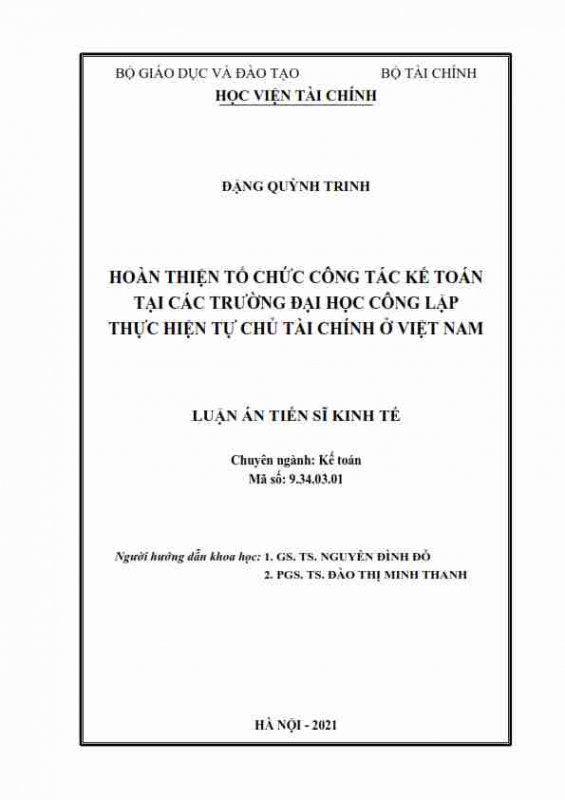 LA09.085_Hoàn thiện tổ chức công tác kế toán tại các trường đại học công lập thực hiện tự chủ tài chính ở Việt Nam