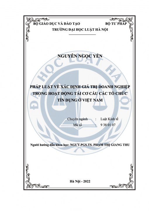 Pháp luật về xác định giá trị doanh nghiệp trong hoạt động tái cơ cấu các tổ chức tín dụng ở Việt Nam