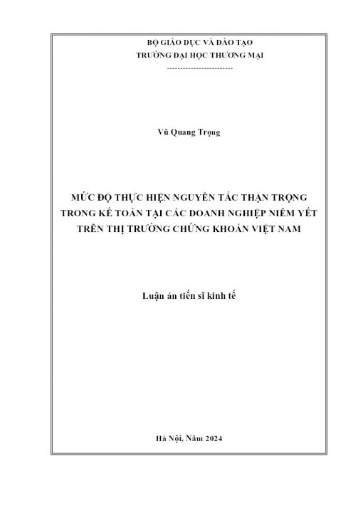 Mức Độ Thực Hiện Nguyên Tắc Thận Trọng Trong Kế Toán Tại Các Doanh Nghiệp Niêm Yết Trên Thị Trường Chứng Khoán Việt Nam