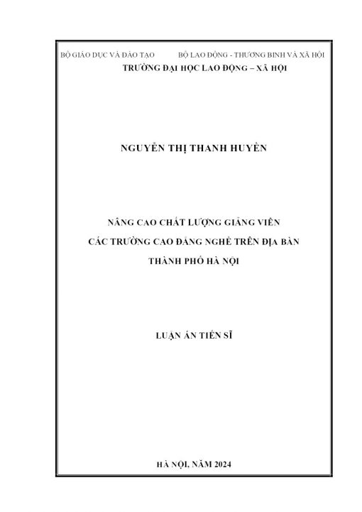Nâng Cao Chất Lượng Giảng Viên Các Trường Cao Đẳng Nghề Trên Địa Bàn Thành Phố Hà Nội