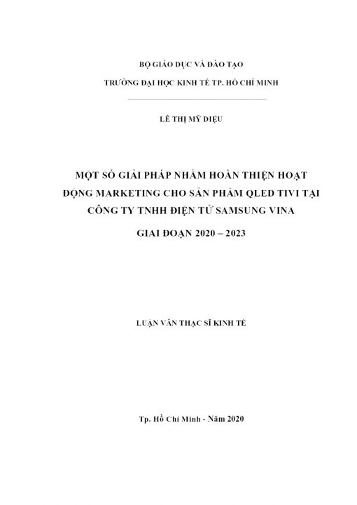 Một Số Giải Pháp Nhằm Hoàn Thiện Hoạt Động Marketing Cho Sản Phẩm Qled Tivi Tại Công Ty TNHH Điện Tử Samsung Vina Giai Đoạn 2020 – 2023