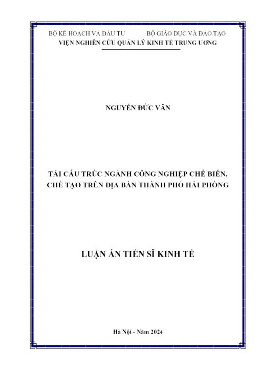 Tái Cấu Trúc Ngành Công Nghiệp Chế Biến, Chế Tạo Trên Địa Bàn Thành Phố Hải Phòng