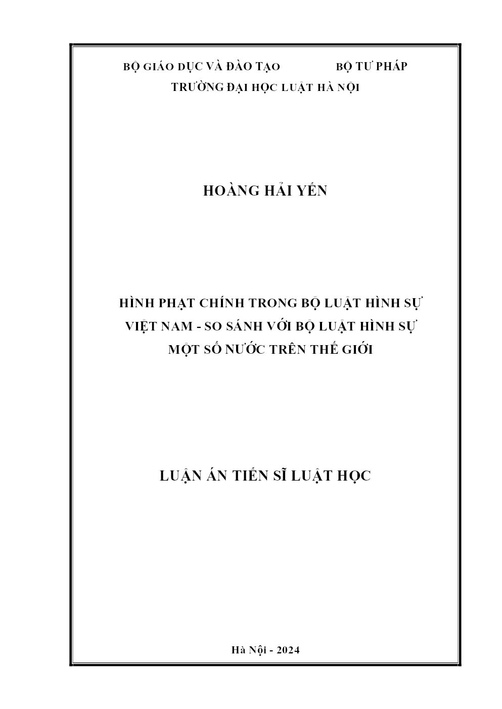 Hình Phạt Chính Trong Bộ Luật Hình Sự Việt Nam - So Sánh Với Bộ Luật Hình Sự Một Số Nước Trên Thế Giới