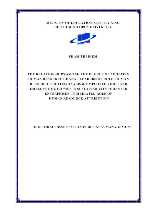 The Relationships Among The Degree Of Adopting Human Resource Change Leadership Role, Human Resource Professionalism, Employee Voice And Employee Outcomes In Sustainability-Oriented Enterprises: In Mediated Role Of Human Resource Attribution