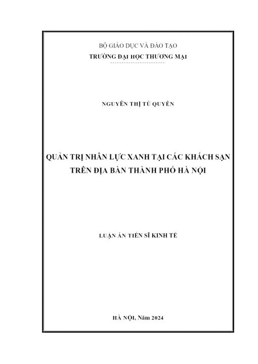 Quản Trị Nhân Lực Xanh Tại Các Khách Sạn Trên Địa Bàn Thành Phố Hà Nội
