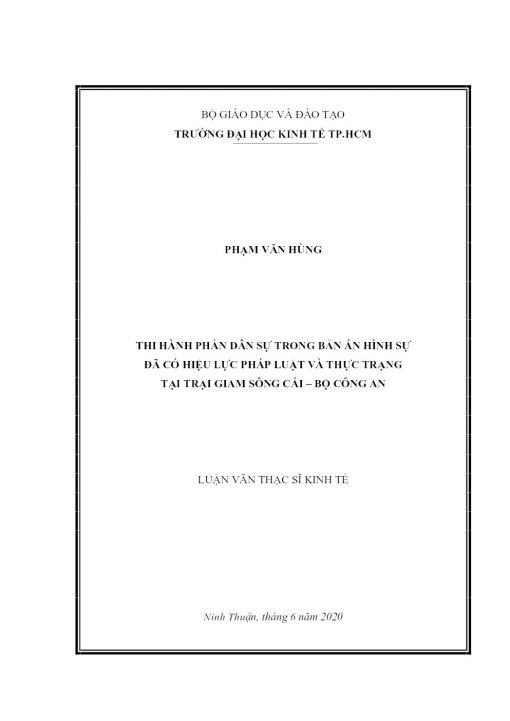 Thi Hành Phần Dân Sự Trong Bản Án Hình Sự Đã Có Hiệu Lực Pháp Luật Và Thực Trạng Tại Trại Giam Sông Cái – Bộ Công An