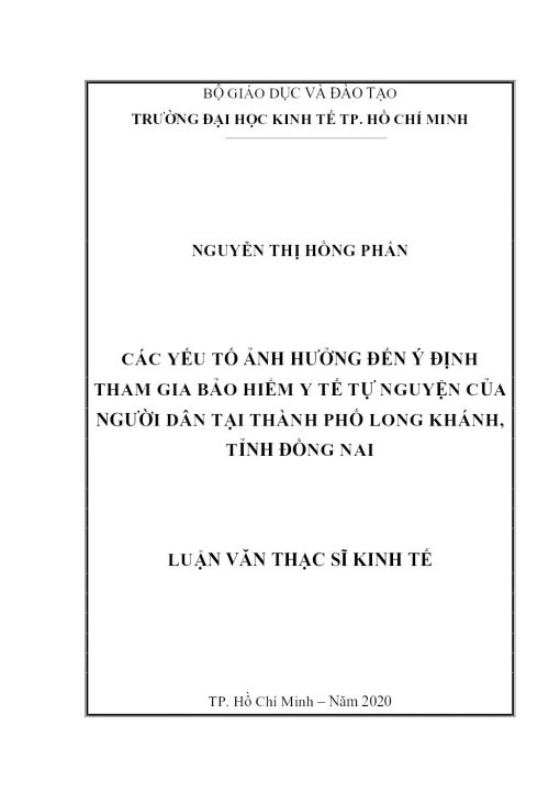 Các Yếu Tố Ảnh Hưởng Đến Ý Định Tham Gia Bảo Hiểm Y Tế Tự Nguyện Của Người Dân Tại Thành Phố Long Khánh, Tỉnh Đồng Nai