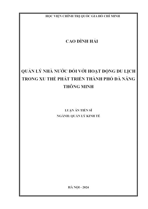 Quản Lý Nhà Nước Đối Với Hoạt Động Du Lịch Trong Xu Thế Phát Triển Thành Phố Đà Nẵng Thông Minh