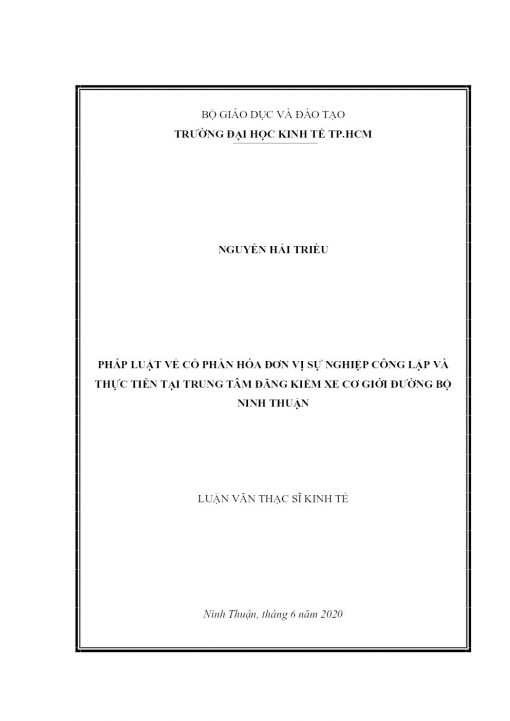 Pháp Luật Về Cổ Phần Hóa Đơn Vị Sự Nghiệp Công Lập Và Thực Tiễn Tại Trung Tâm Đăng Kiểm Xe Cơ Giới Đường Bộ Ninh Thuận