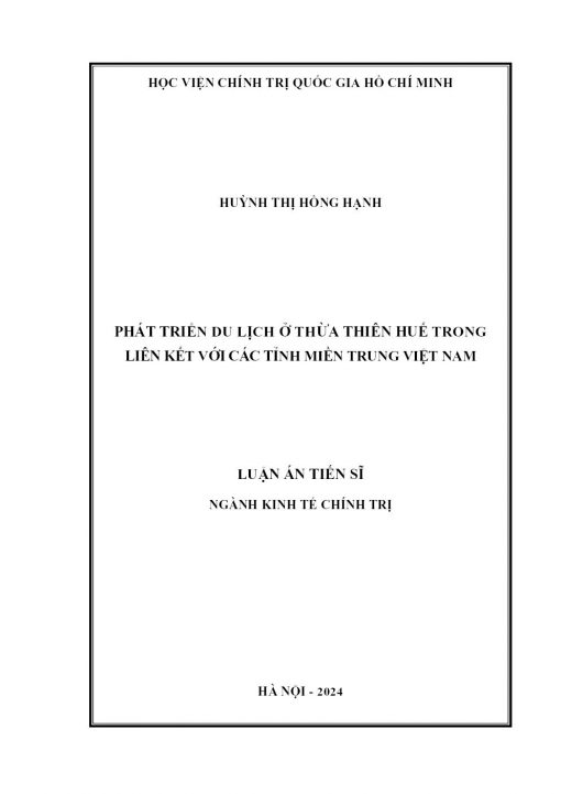 Phát Triển Du Lịch Ở Thừa Thiên Huế Trong Liên Kết Với Các Tỉnh Miền Trung Việt Nam