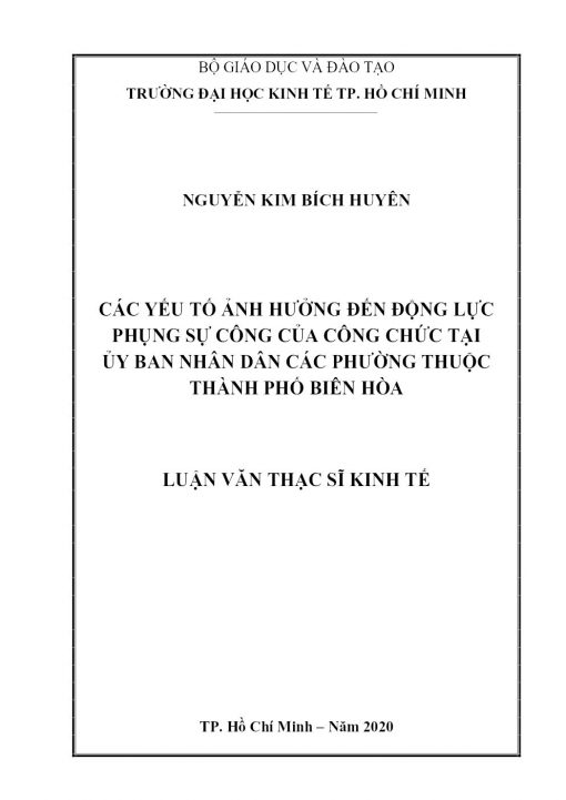 Các Yếu Tố Ảnh Hưởng Đến Động Lực Phụng Sự Công Của Công Chức Tại Ủy Ban Nhân Dân Các Phường Thuộc Thành Phố Biên Hòa