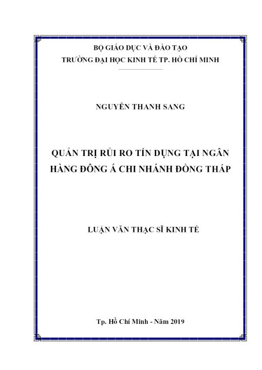 Quản Trị Rủi Ro Tín Dụng Tại Ngân Hàng Đông Á Chi Nhánh Đồng Tháp