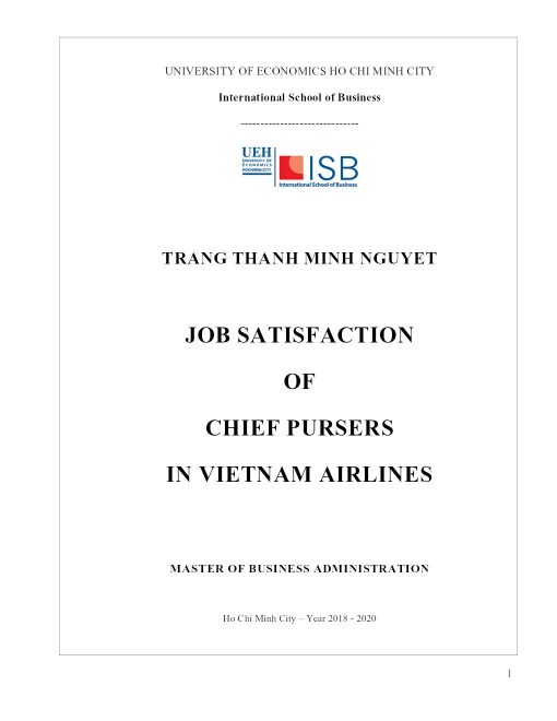 Job Satisfaction Of Chief Pursers In Vietnam Airlines