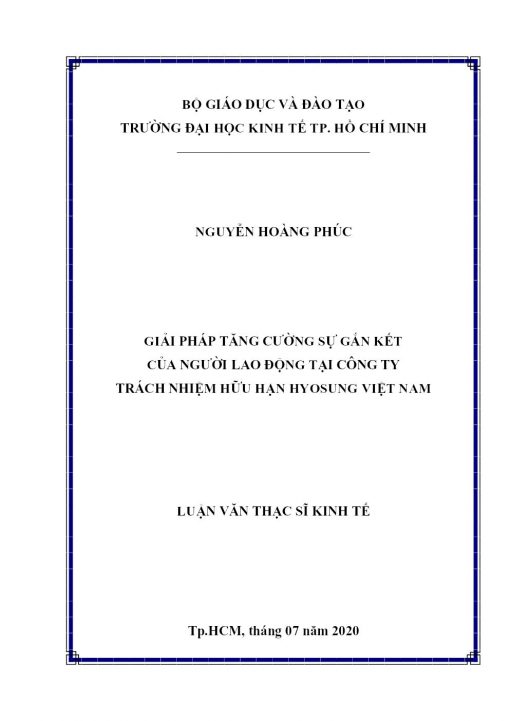 Giải Pháp Tăng Cường Sự Gắn Kết Của Người Lao Động Tại Công Ty Trách Nhiệm Hữu Hạn Hyosung Việt Nam