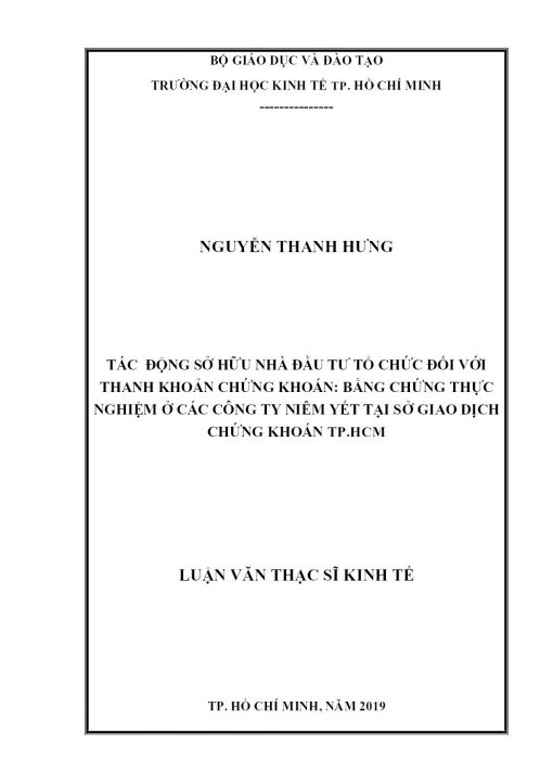 Tác động sở hữu nhà đầu tư tổ chức đối với thanh khoản chứng khoán: Bằng chứng thực nghiệm ở các công ty niêm yết tại Sở giao dịch chứng khoán TP.HCM