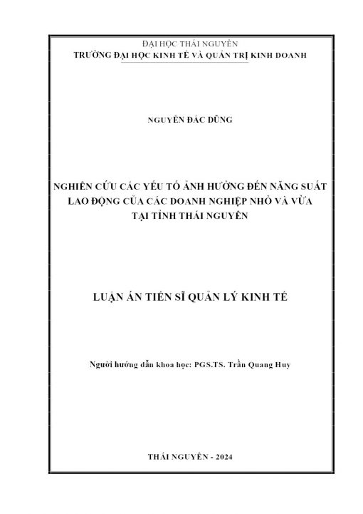 Nghiên Cứu Các Yếu Tố Ảnh Hưởng Đến Năng Suất Lao Động Của Các Doanh Nghiệp Nhỏ Và Vừa Tại Tỉnh Thái Nguyên