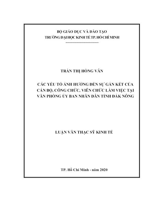 Các Yếu Tố Ảnh Hưởng Đến Sự Gắn Kết Của Cán Bộ, Công Chức, Viên Chức Làm Việc Tại Văn Phòng Ủy Ban Nhân Dân Tỉnh Đắk Nông