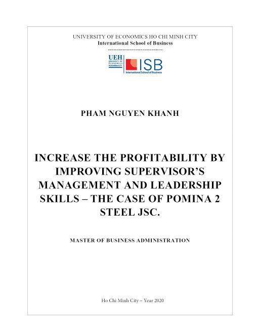 Increase The Profitability By Improving Supervisor’s Management And Leadership Skills – The Case Of Pomina 2 Steel Jsc.