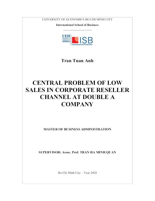 Central Problem Of Low Sales In Corporate Reseller Channel At Double A Company