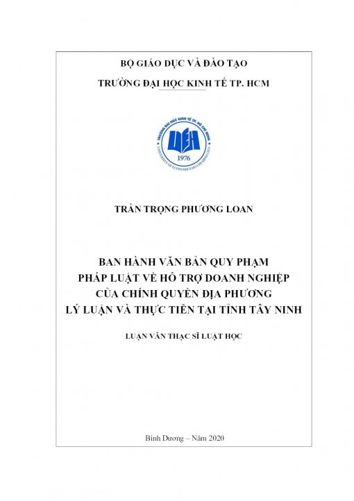 Ban Hành Văn Bản Quy Phạm Pháp Luật Về Hỗ Trợ Doanh Nghiệp Của Chính Quyền Địa Phương - Lý Luận Và Thực Tiễn Tại Tỉnh Tây Ninh