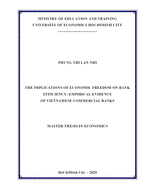 THE IMPLICATIONS OF ECONOMIC FREEDOM ON BANK EFFICIENCY: EMPIRICAL EVIDENCE OF VIETNAMESE COMMERCIAL BANKS