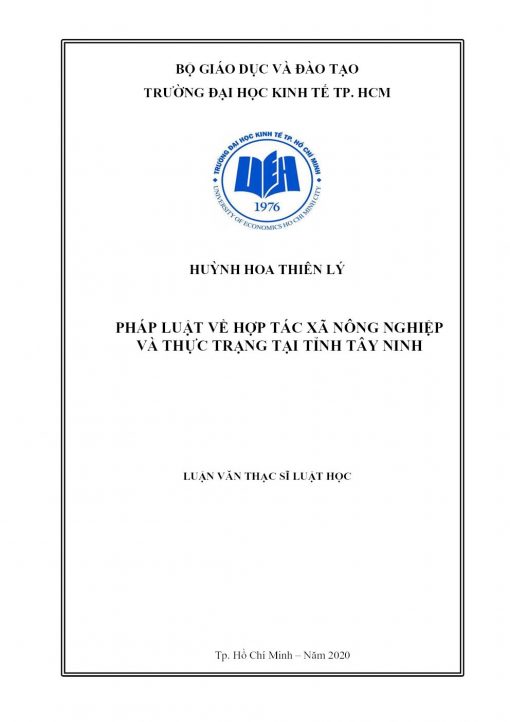 Pháp Luật Về Hợp Tác Xã Nông Nghiệp Và Thực Trạng Tại Tỉnh Tây Ninh