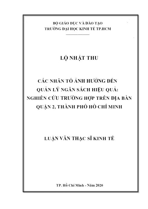 Các Nhân Tố Ảnh Hưởng Đến Quản Lý Ngân Sách Hiệu Quả: Nghiên Cứu Trường Hợp Trên Địa Bàn Quận 2, Thành Phố Hồ Chí Minh