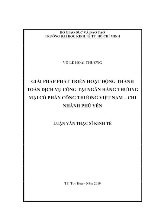 Giải Pháp Phát Triển Hoạt Động Thanh Toán Dịch Vụ Công Tại Ngân Hàng Thương Mại Cổ Phần Công Thương Việt Nam – Chi Nhánh Phú Yên