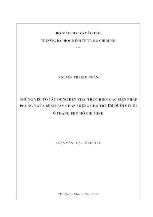 Những Yếu Tố Tác Động Đến Việc Thực Hiện Các Biện Pháp Phòng Ngừa Bệnh Tay Chân Miệng Cho Trẻ Em Dưới 5 Tuổi Ở Thành Phố Hồ Chí Minh