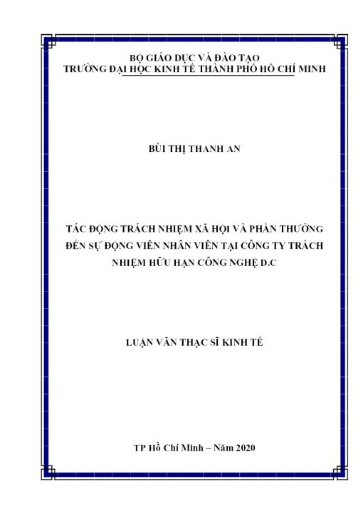 Tác Động Trách Nhiệm Xã Hội Và Phần Thưởng Đến Sự Động Viên Nhân Viên Tại Công Ty Trách Nhiệm Hữu Hạn Công Nghệ D.C