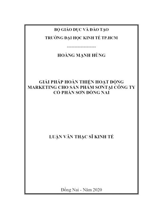 Giải Pháp Hoàn Thiện Hoạt Động Marketing Cho Sản Phẩm Sơn Tại Công Ty Cổ Phần Sơn Đồng Nai