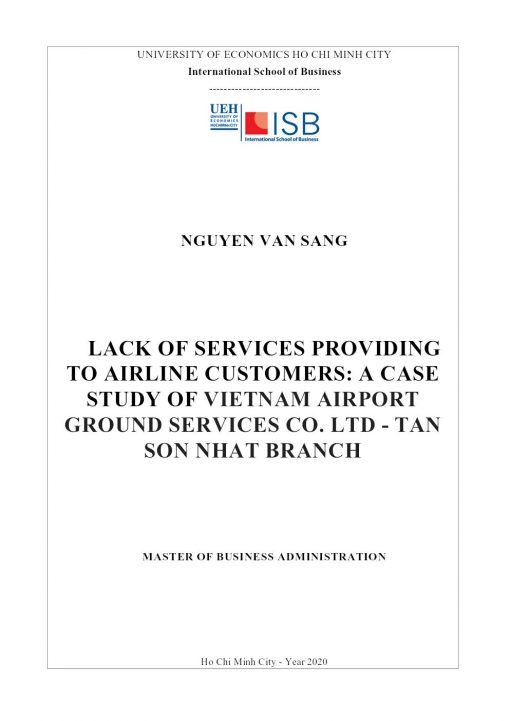 Lack Of Services Providing To Airline Customers: A Case Study Of Vietnam Airport Ground Services Co. Ltd - Tan Son Nhat Branch