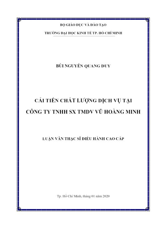 Cải Tiến Chất Lượng Dịch Vụ Tại Công Ty TNHH SX TMDV Vũ Hoàng Minh