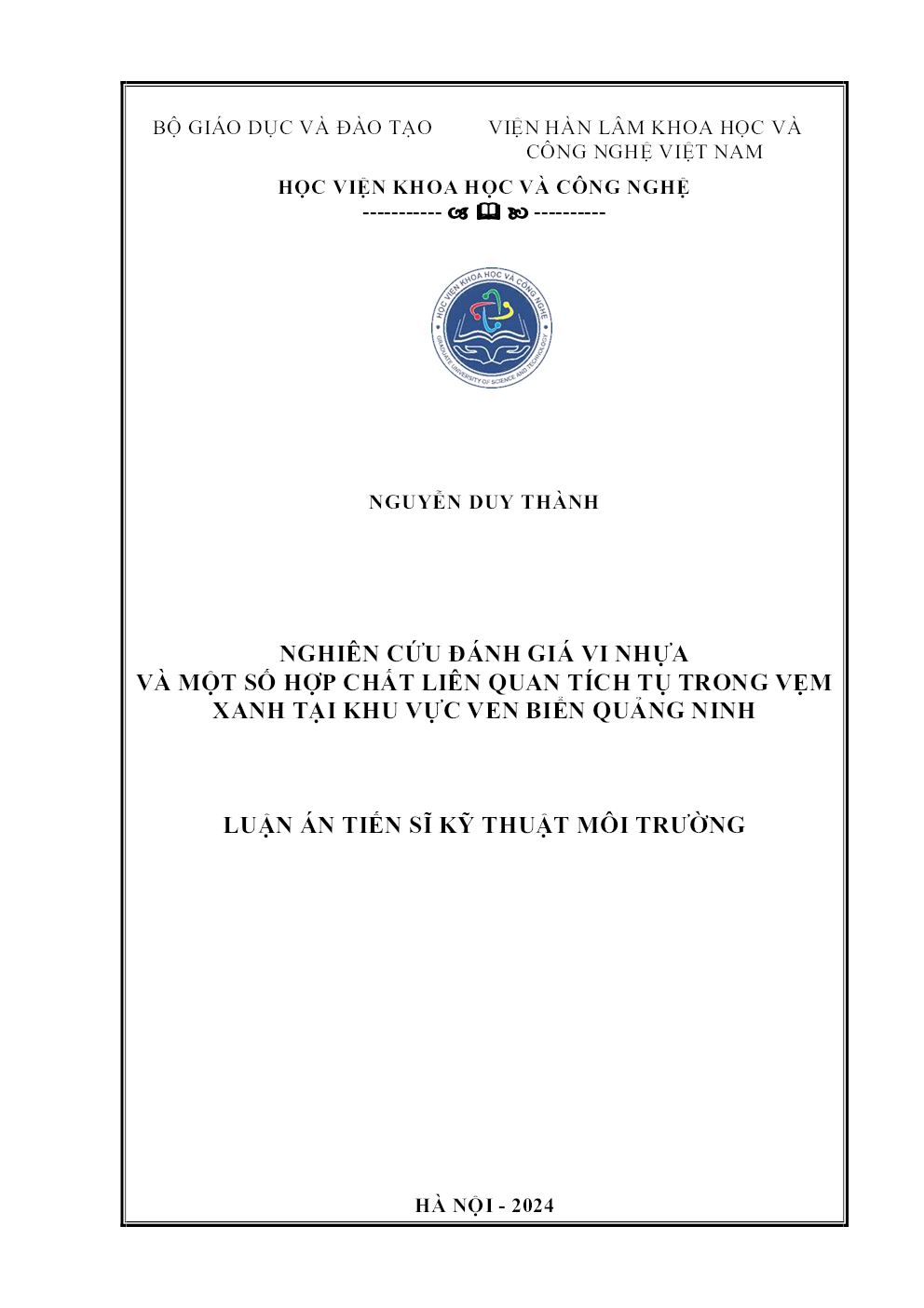 Nghiên cứu Đánh Giá Vi Nhựa Và Một Số Hợp Chất Liên Quan Tích Tụ Trong Vẹm Xanh Tại Khu Vực Ven Biển Quảng Ninh