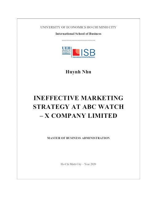 Ineffective Marketing Strategy At Abc Watch – X Company Limited