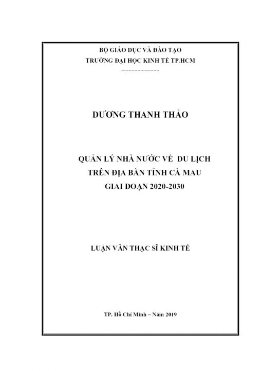 Quản Lý Nhà Nước Về Du Lịch Trên Địa Bàn Tỉnh Cà Mau Giai Đoạn 2020-2030