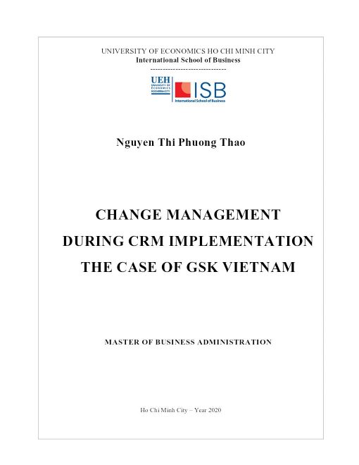 Change Management During Crm Implementation The Case Of Gsk Vietnam