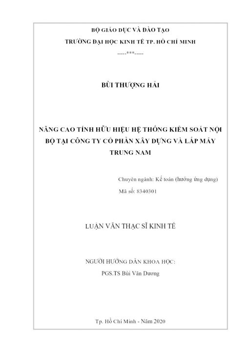 Nâng Cao Tính Hữu Hiệu Hệ Thống Kiểm Soát Nội Bộ Tại Công Ty Cổ Phần Xây Dựng Và Lắp Máy Trung Nam